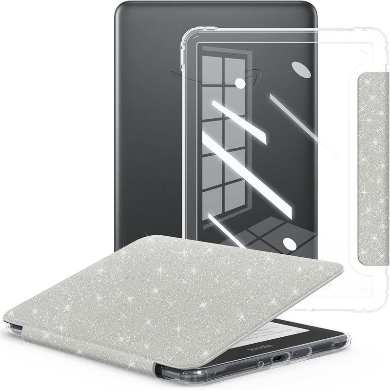 E NET-CASE Case for 7 inch eBook Readers 2024 Released,Clear Back Shell Durable PU Leather Cover with Auto Sleep Wake,White - Image 1